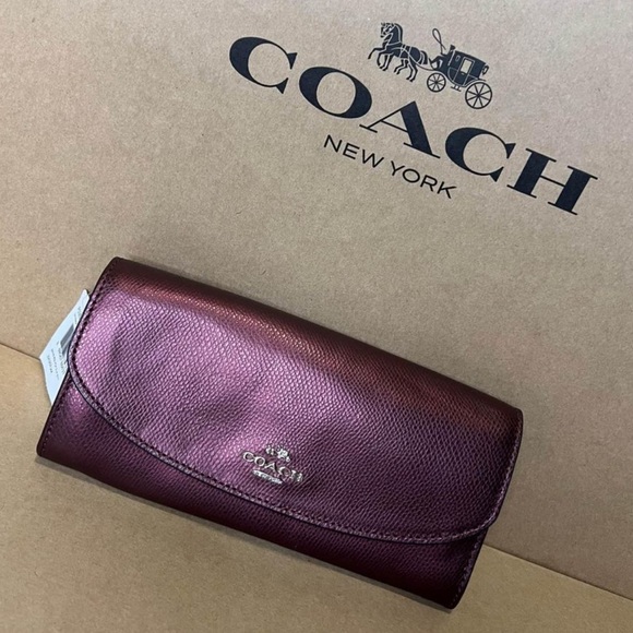 Coach Handbags - *RARE* COACH Metallic Cherry Bramble Rose Crossgrain Leather
Envelope Wallet Nwt